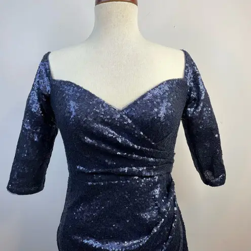 Rene Ruiz Collection Blue sequined ruched Knee Length Event Formal Dress 6