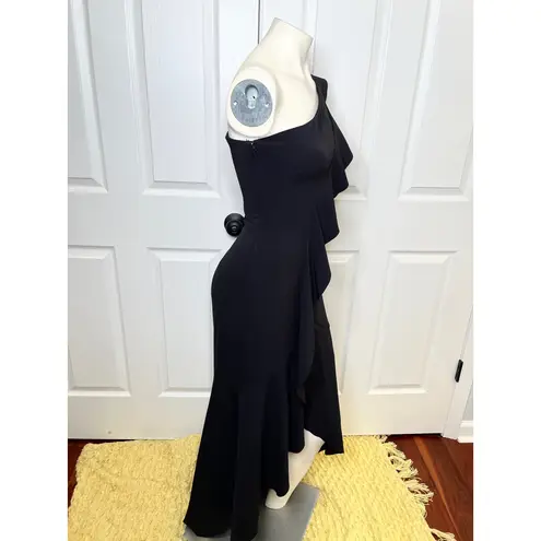 Parker | Black Anne Asymmetric High-low Ruffle One-shoulder Gown Size 2