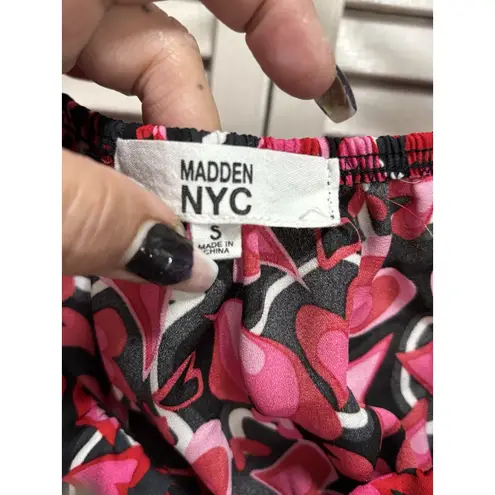 Madden NYC Hearts Crop Top Long Balloon Sleeves Chiffon Tie/Open Back Sz Small Red