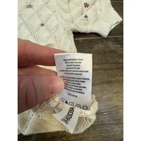 Driftwood Sweater Embroidered Knit Top Flowers Puff Sleeves Size XL Cottage Core