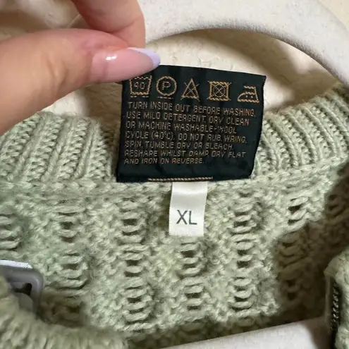 Vintage Carraig Donn Irish Merino Wool Chunky Cable Knit Zip Up Sweater sz XL Green