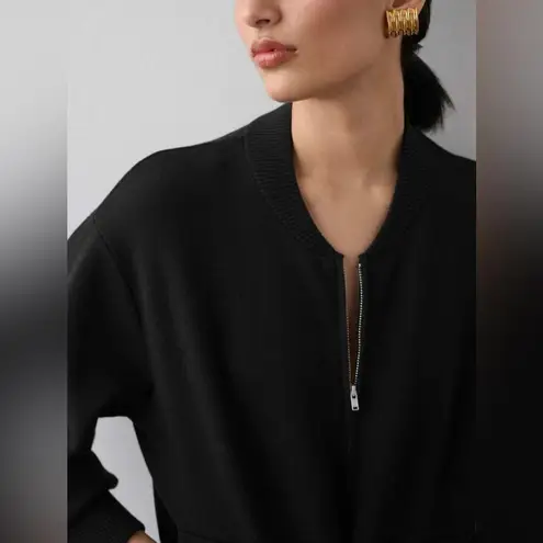 WHITE + WARREN Superfine Organic Cotton Track Jacket Zip Sweater Jacket Black Size L