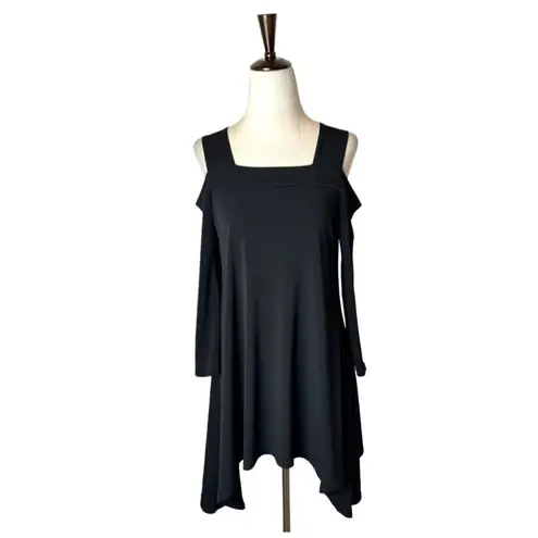 Clara Sun Woo Black Cold Shoulder Long Sleeve Asymmetric Hem Tunic Top XS