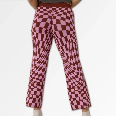Daydreamer Free People Women’s XS Pink Wave Retro Checkered Boho Ankle Pants NWT