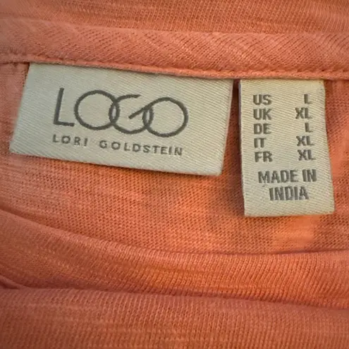 LOGO By Lori Goldstein Womens Cotton Slub Dress L Peach Lagenlook Pockets READ