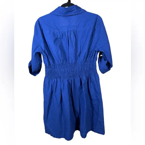 Royal Blue Shirt Dress Zip Front Utility Style 3/4 Sleeve Cinched Waist Large