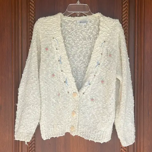 Private Party Vintage Sweater Beige Cardigan Womens M Button Up