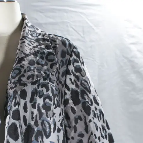 Fashion Bug Vintage Y2K Blue Gray Leopard Animal Print Open Front Blazer Light Jacket