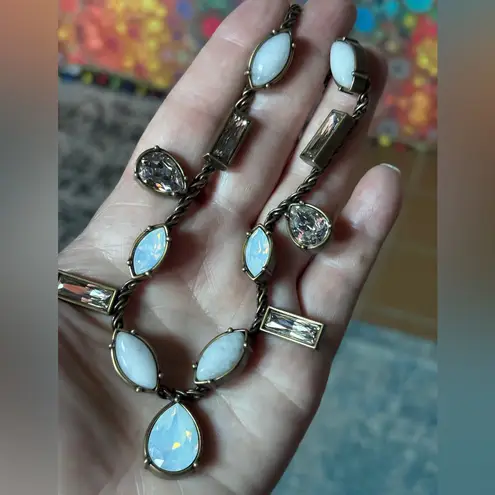 "Crystal Clear" Quartz Swarovski Crystals Brass Necklace Gold