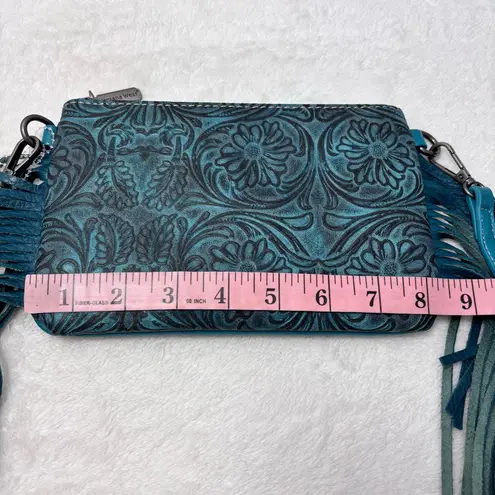 Montana West Blue /teal Floral Clutch with Fringe