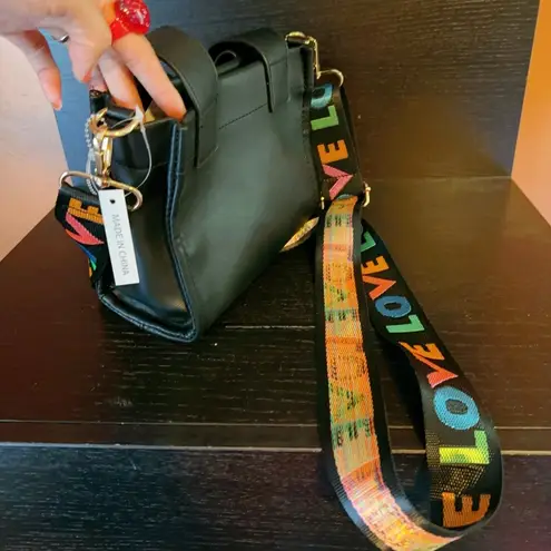 Love by Design Love colorful multi color removable crossbody strap handbag black faux leather