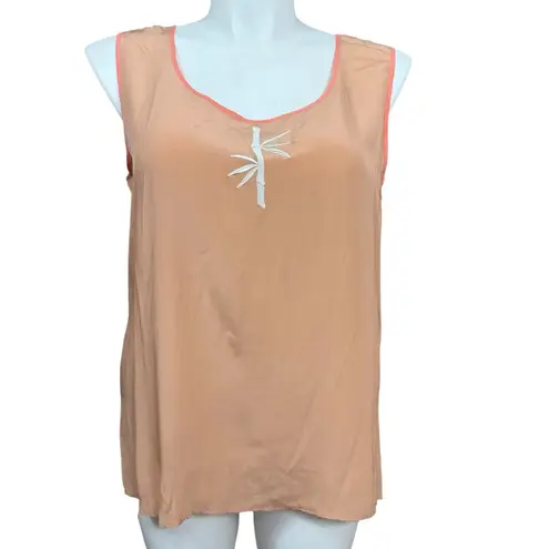 Vintage Bob Mackie Silk Tank Top & Button Down Set XL Peach Bamboo 100% Silk White