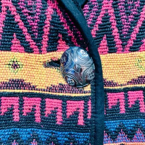 Vintage New Identity Jacket Southwestern Aztec Print Boxy Cropped Shawl Collar Black