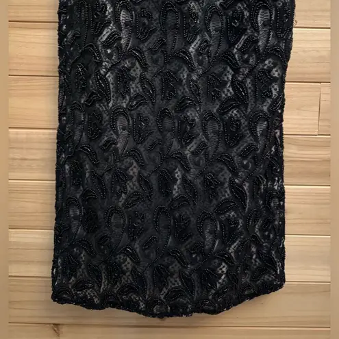 Vintage Stenay Size Small Beaded High Halter Scalloped Neckline Fancy Prom Gown Black