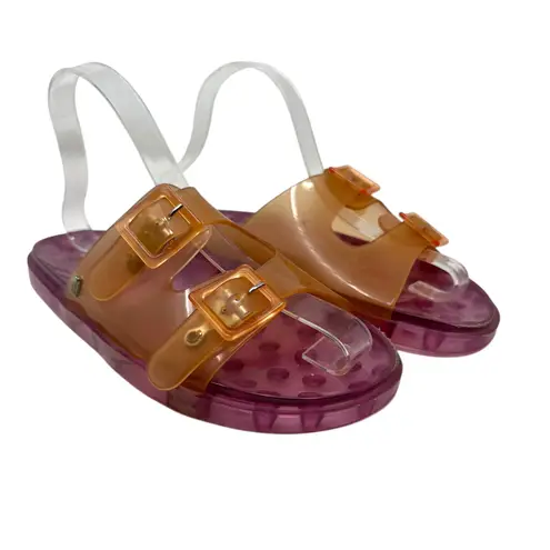 Melissa Wide Slide Sandals Buckle Flat Jelly Rubber Pink Orange Size US 8