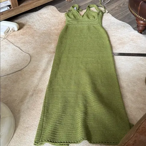 Torn By Ronny Kobo metallic Olive green gorgeous crochet dress