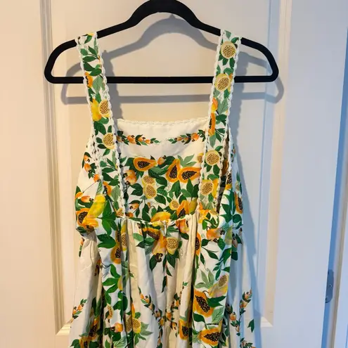 Farm Rio Floral Linen Papaya Salad Scarf Maxi Dress Green and Yellow | Small
