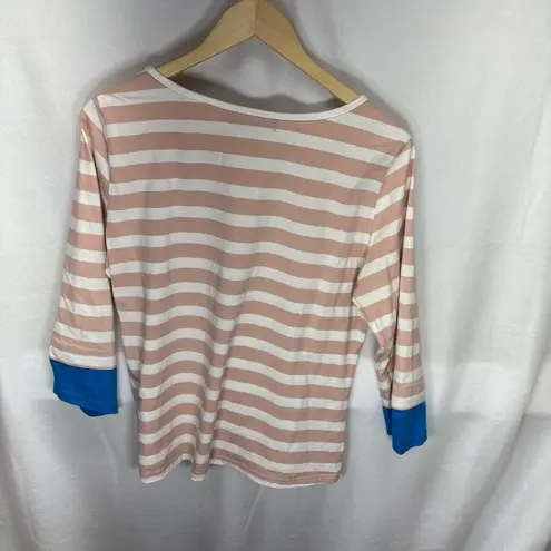 Allegra K Pink Relaxed Fit 3/4 Sleeve Tee