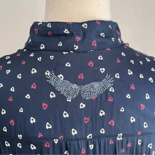 Zadig & Voltaire Ramia Heart Printed Button Navy Shirt Dress Womens Size Medium