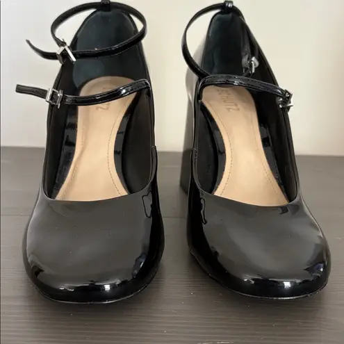 Schutz Dorothy High Pump Mary Jane Block Heel Double Strap Black Patent Size 9.5