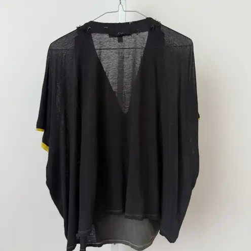 Burning Torch sz L Black Graphic Tee Shirt Kimono Style Overlay Beaded Collar Size L