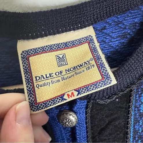 Dale Of Norway Cardigan Sweater Casual Faire Isle Nordic 100% Wool Size Medium Blue