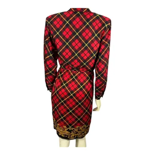 Maggy London NWT Vintage Silk, red, black & gold plaid wrap dress size 6