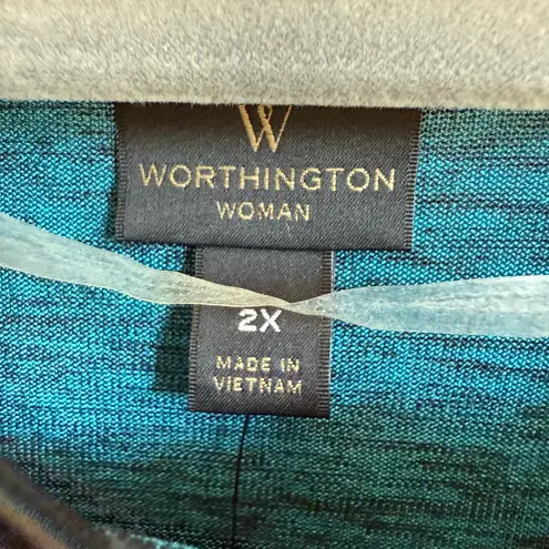 Worthington  Womens Top Sz 2X Teal Black‎ Space Dye Deep Turquoise NEW NWT