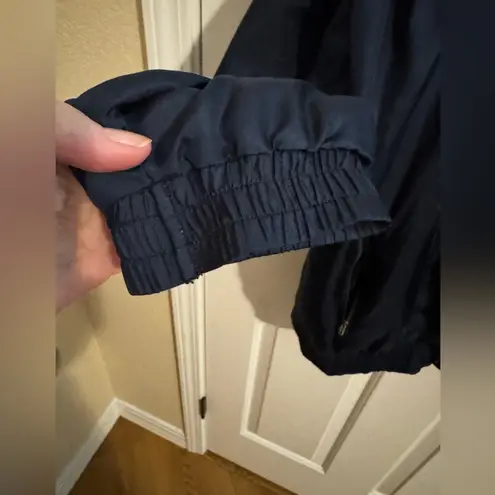 Lavon Vintage Womens Silk Bomber Zip Jacket Pockets Navy Blue XL