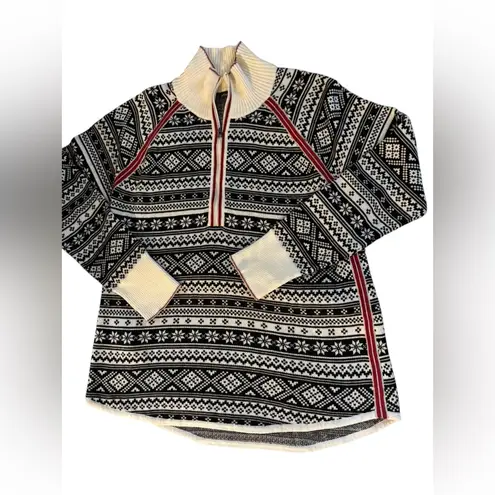 Eddie Bauer  Black White Nordic 1/2 Zip Pullover Sweater Sz L Ski Cozy Winter