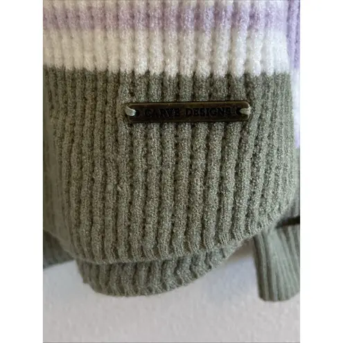 Carve Designs  Olive Multi Stripe Funnel Neck Relaxed Fit Rockvale Sweater Medium