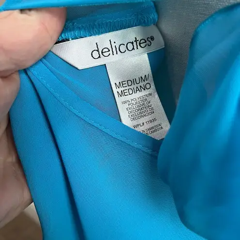 Delicates VTG Ocean Blue Double Layered Cowl Neck Lace Flower Straps Slip Sz M