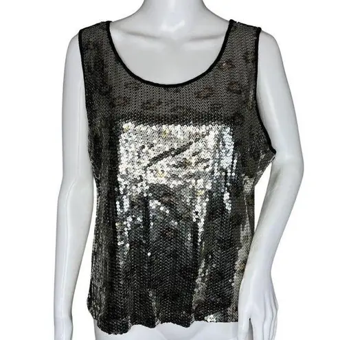 Ruby Rd  Shirt Women Large Black Silver Leopard Allover Sequin Top Party Cocktail