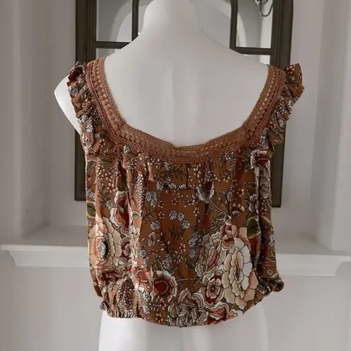 Rachel Zoe  Floral Baloon Top Cropped Ruffled Shoulder Sleeveless Size M NWT