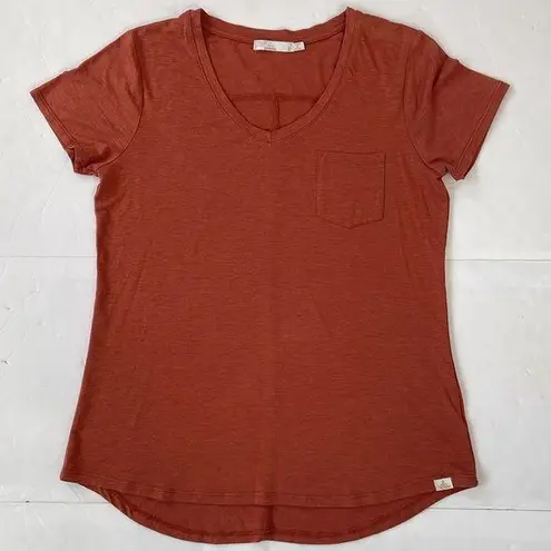 prAna Womens Foundation Short Sleeve V-Neck Terra Heather Burnt Orange Tee Small