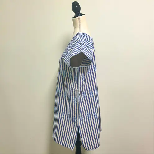 Tuckernuck Ivory Blue Stripe Mini Sullivan Embroidered Canvas Caftan Tunic Small - Image 4