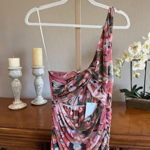 MISA Los Angeles Alethea One Shoulder Dress Resort Batik Mesh Large NWT