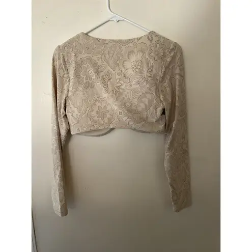 NWT Offline by Aerie Beige Real Cropped Long Sleeve Bra Top Paisley Print, Size Tan Size L
