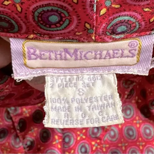 Vintage Beth Michaels Burgundy Red Satin Pajamas Set Small