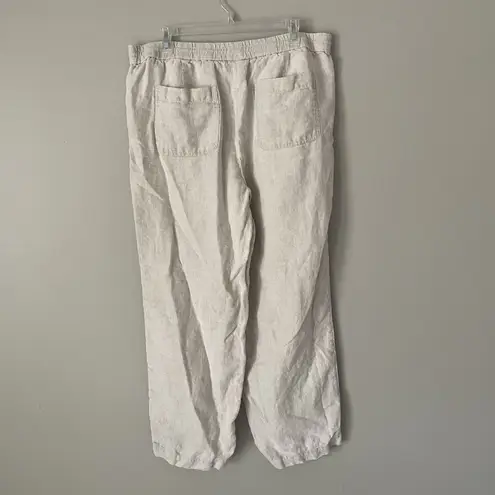 Talbots  Size XL Ivory Wide Leg Drawstring 100% Linen Pants