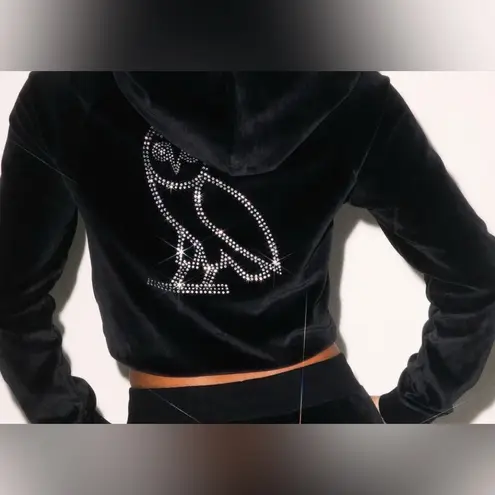 OVO Women’s Velour Crystal Owl Zip Up Hoodie October's Very Own Drake size small Black