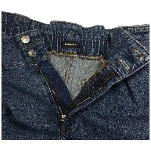 EXPRESS  Midi Super High Rise Pleated Y2K 90s Denim Shorts Mom Blue 12R