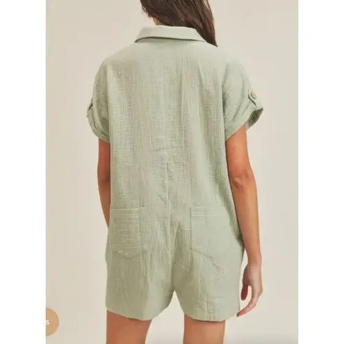 Mable Women's Cotton Wrinkle Gauze Button Front Lightweight Relaxed Romper S/M Green Size M