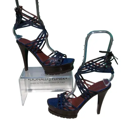 Donald Pliner Dark Blue Lizard Leather 1.5" Platform Shoe New 5" Heel $495 NIB - Image 6