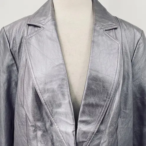 Vintage Y2k Metallic Leather Blazer Jacket Collared Silver Purple Lilac 1X 16W
