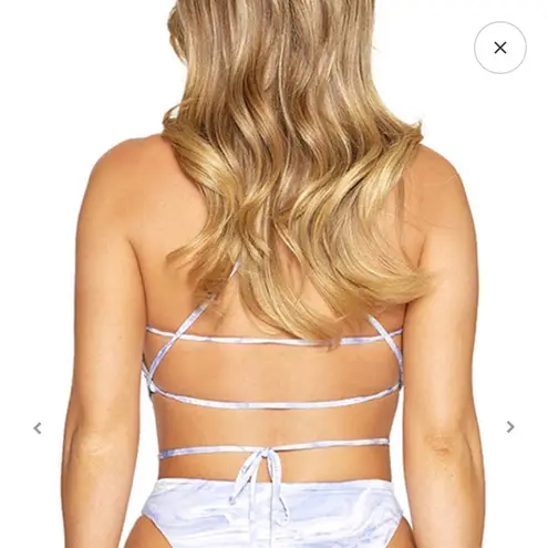 Naked Wardrobe Out of Office Bikini Top Blue Smoke EUC Backless Microbikini