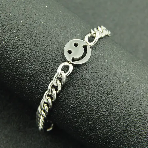 Smiley Face Charm Bracelet for Men Women Streetwear Unisex Style Silver