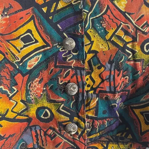 Vintage 1980s Marnie West Union Made cropped button up collared top size small Blue