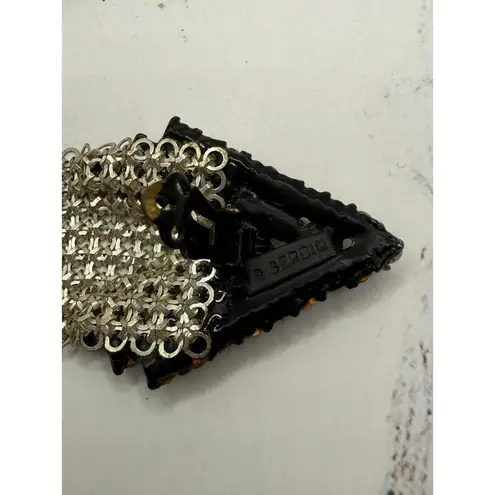 Disco Diva Vintage R. Serbin Runway Rhinestone Mesh Earrings Silver