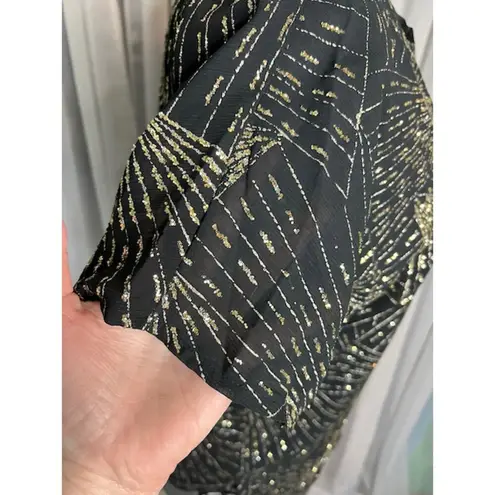 1980s top Silver gold black Metallic geometric Size L